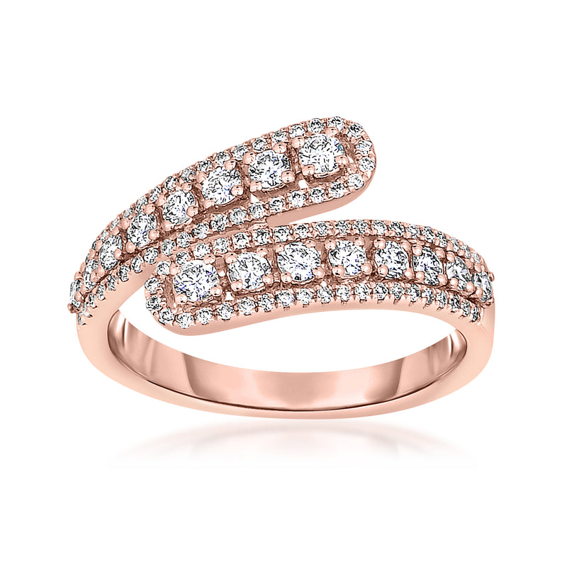 Rose gold diamond bypass ring with pavé-set stones