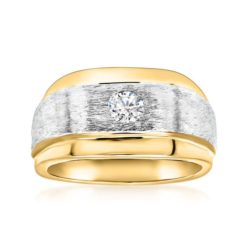 Two-tone gold men's diamond ring with round solitaire center, .25 ct