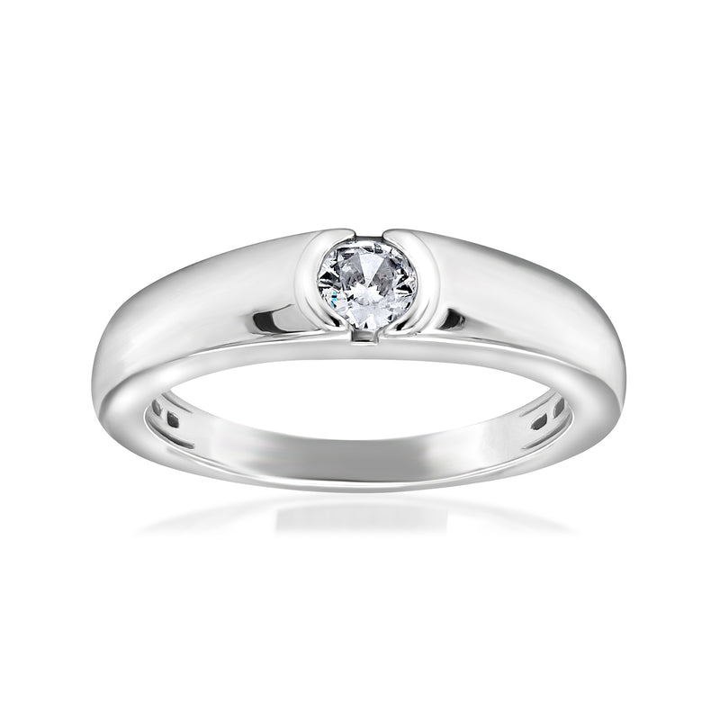 Men's 14kt white gold diamond ring with round prong-set center stone
