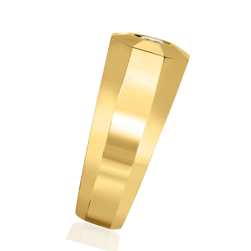 Geometric 14kt yellow gold ring, high-polish band with bezel-set diamond