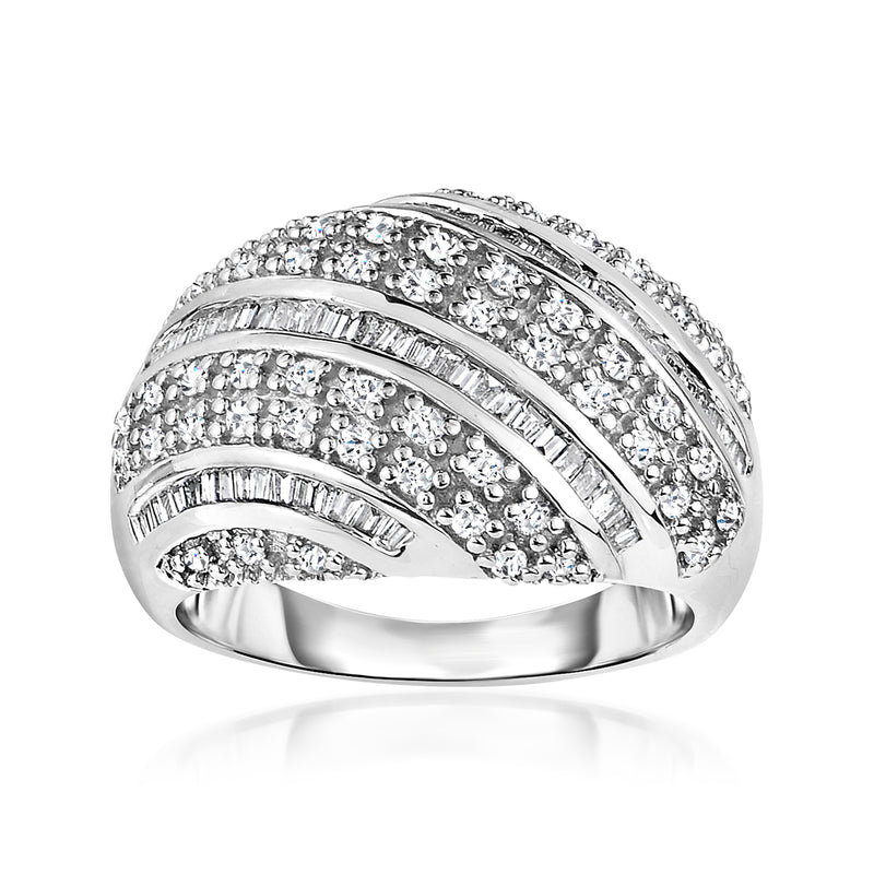 Diamond wave dome ring in 14kt white gold