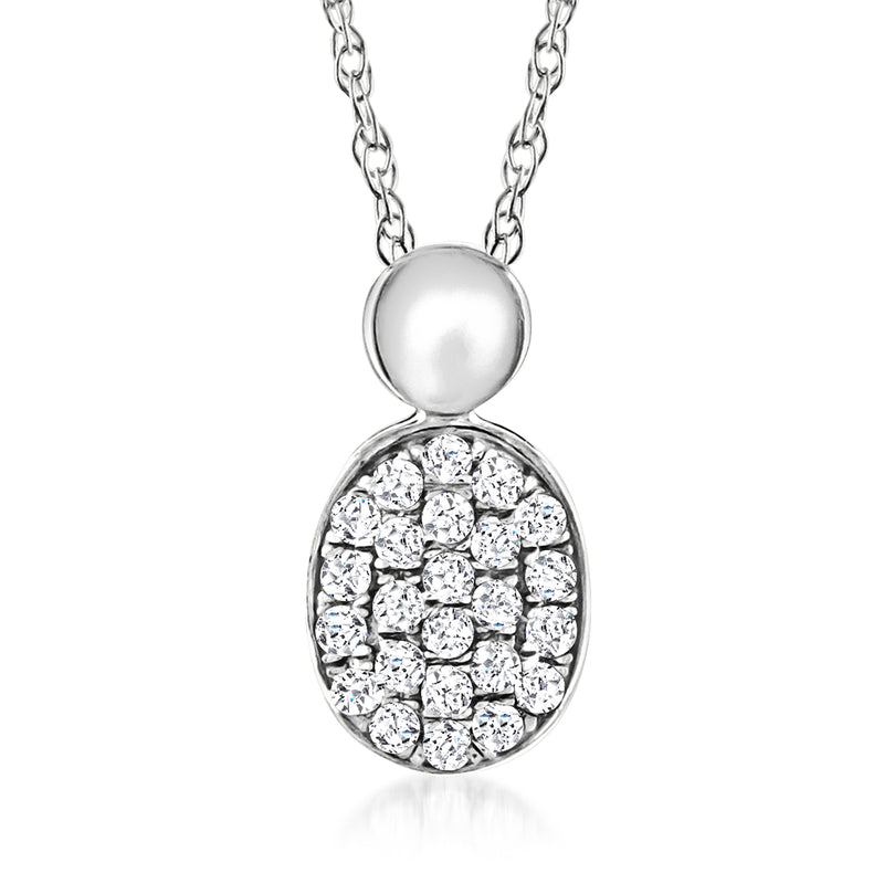 14kt white gold oval diamond cluster pendant on chain