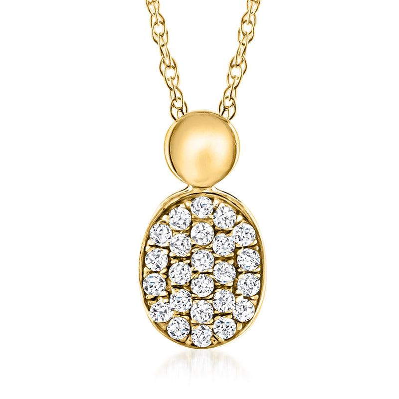 14kt yellow gold diamond cluster oval pendant necklace on link chain