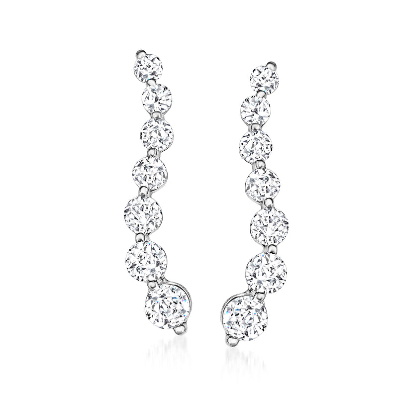 14kt white gold post drop earrings with five round clear diamonds in a line