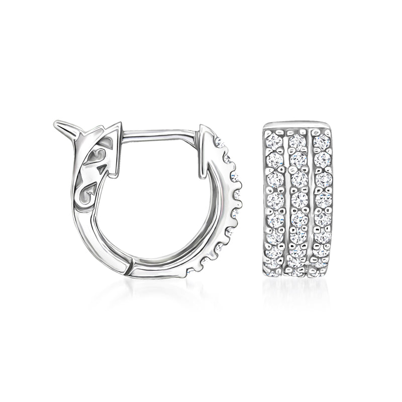14kt white gold diamond three-row hoop earrings, post style