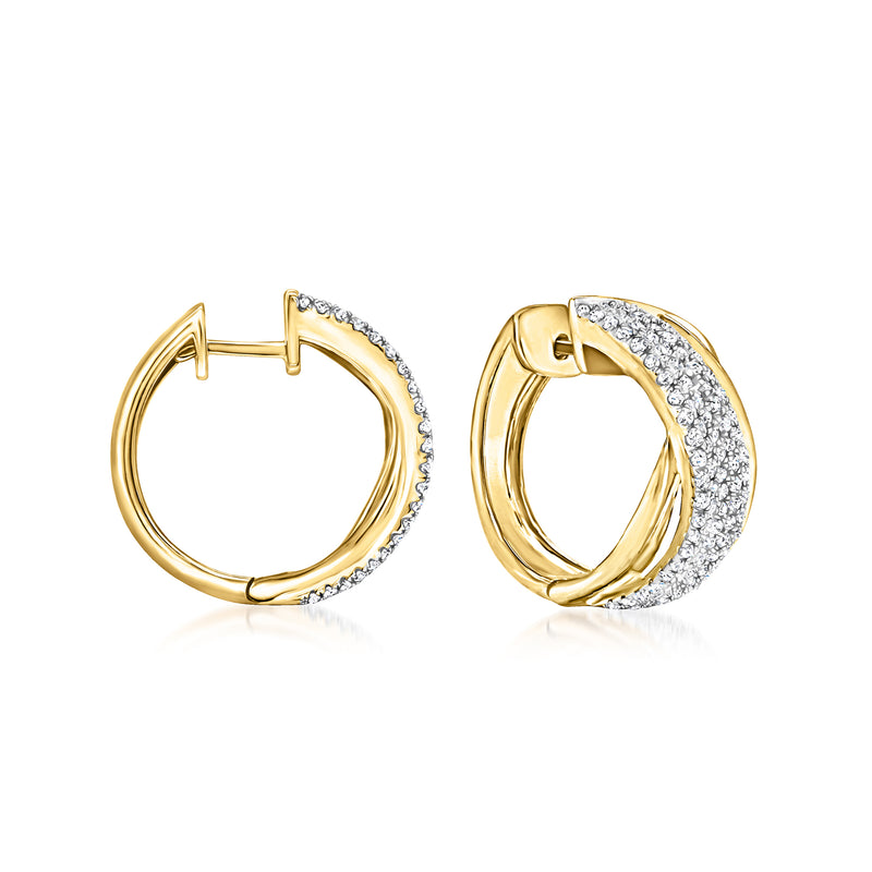14kt yellow gold diamond crisscross hoop earrings