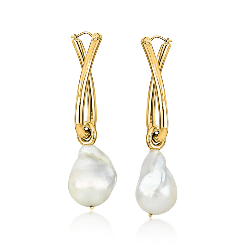 14kt yellow gold drop earrings with baroque cultured pearl teardrop drops
