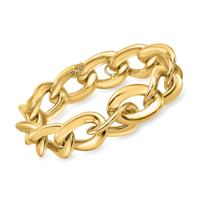 Oversized yellow gold curb-link bracelet with interlocking chain links