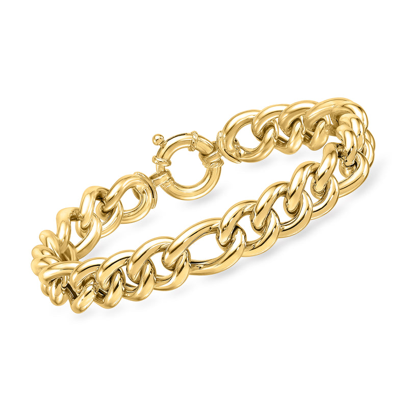14kt yellow gold Figaro-link bracelet with polished interlocking oval links