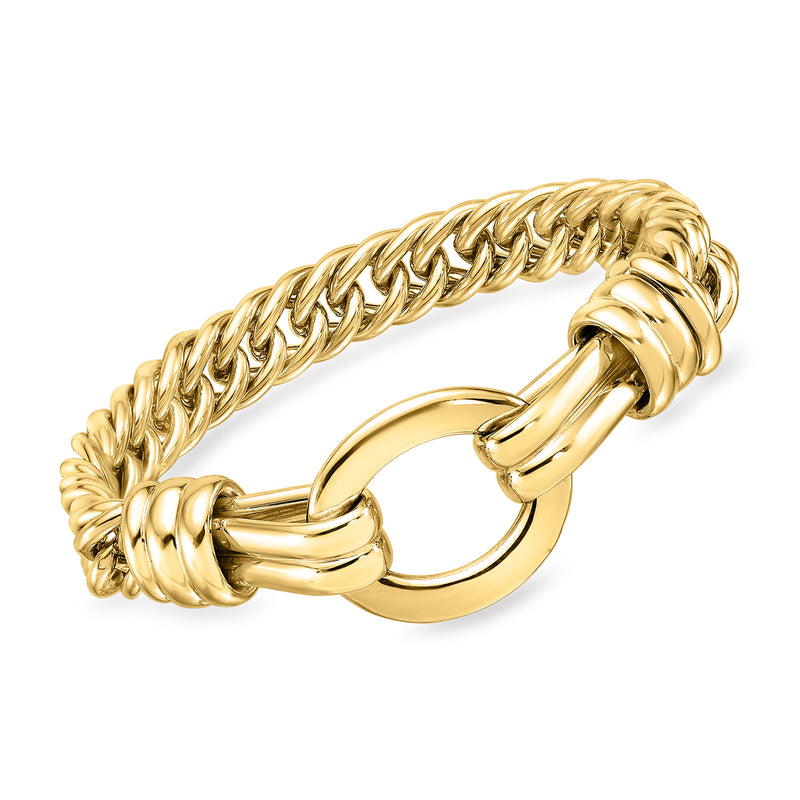 14kt yellow gold curb-link bracelet with oval connector and clasp
