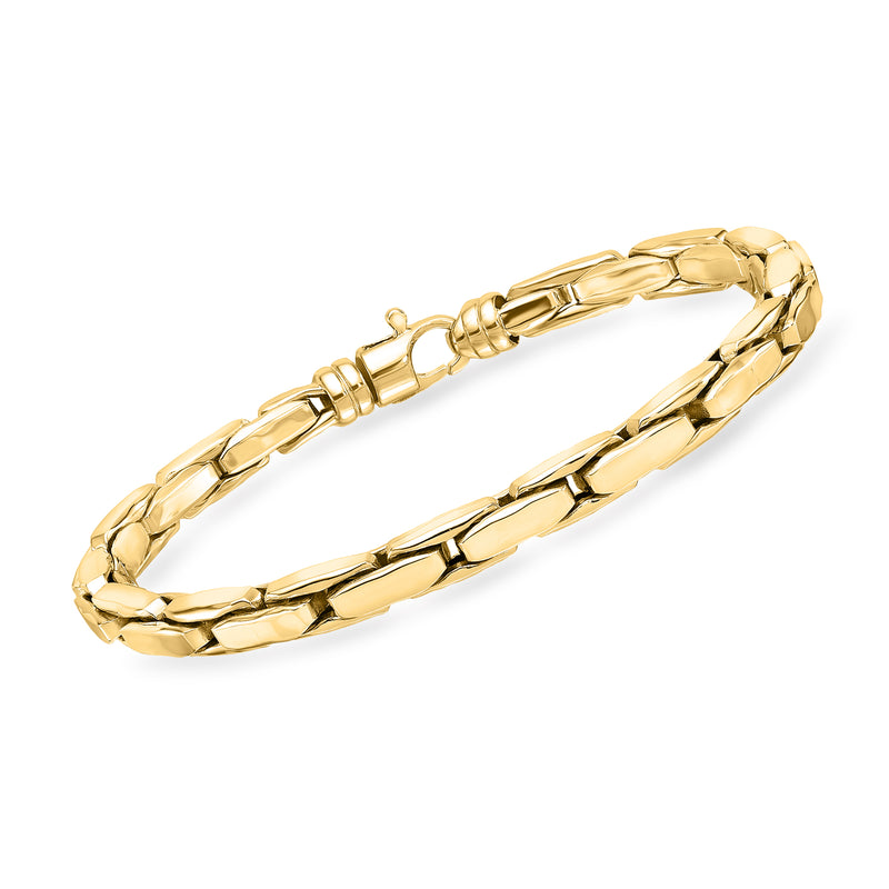 14kt yellow gold link bracelet with alternating textured chain links