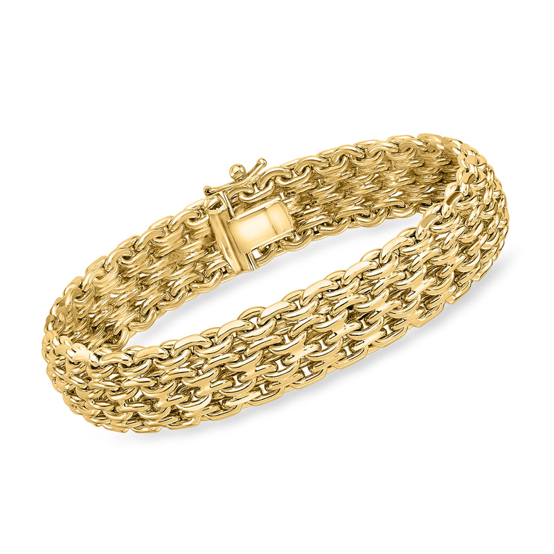 14kt yellow gold woven bracelet with square link clasp