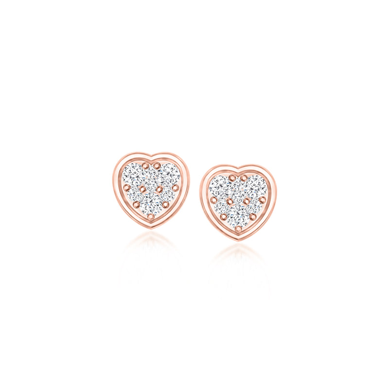 Heart diamond stud earrings in 14kt rose gold