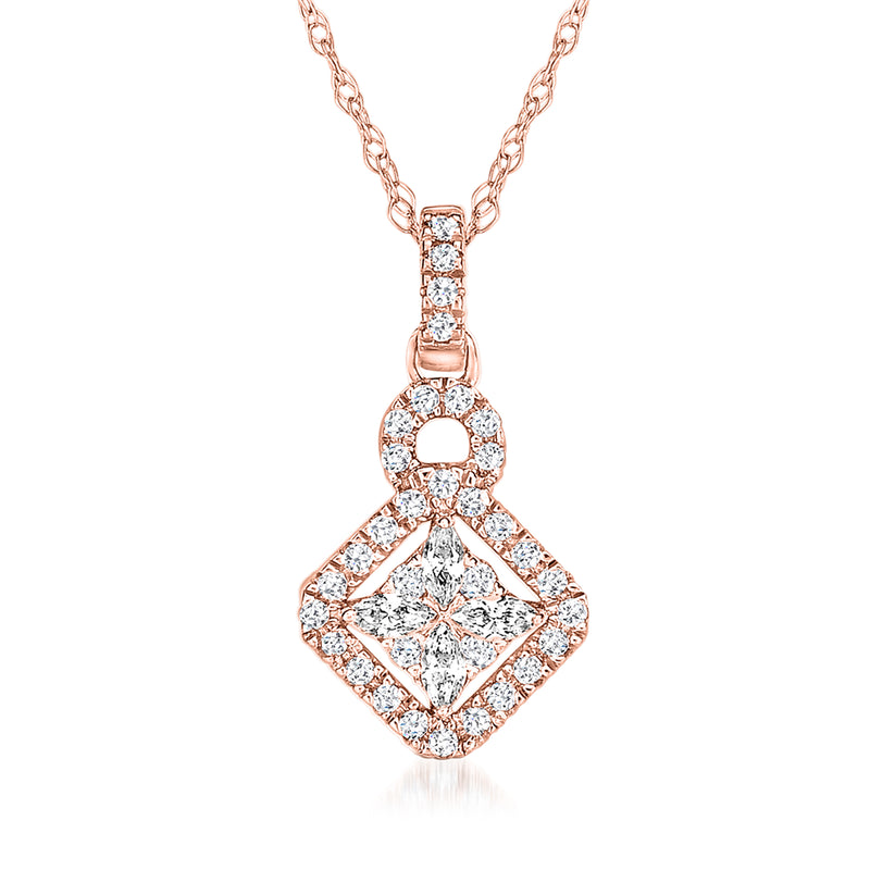 Geometric diamond pendant necklace in rose gold