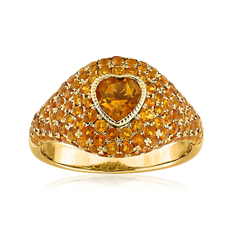 14kt yellow gold signet ring with heart-cut citrine and citrine halo