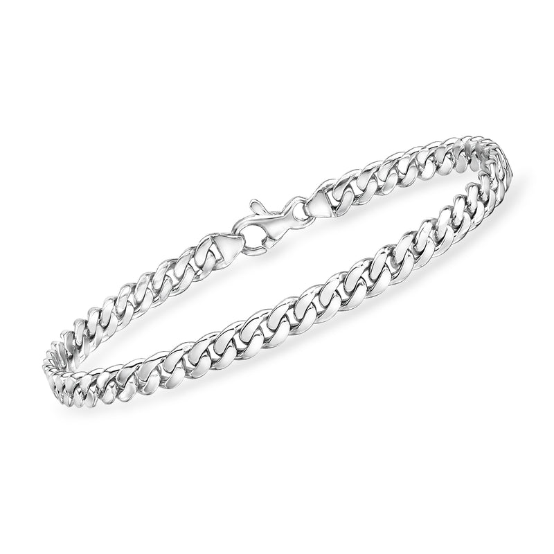 Platinum curb-link bracelet with polished silver-tone chain links