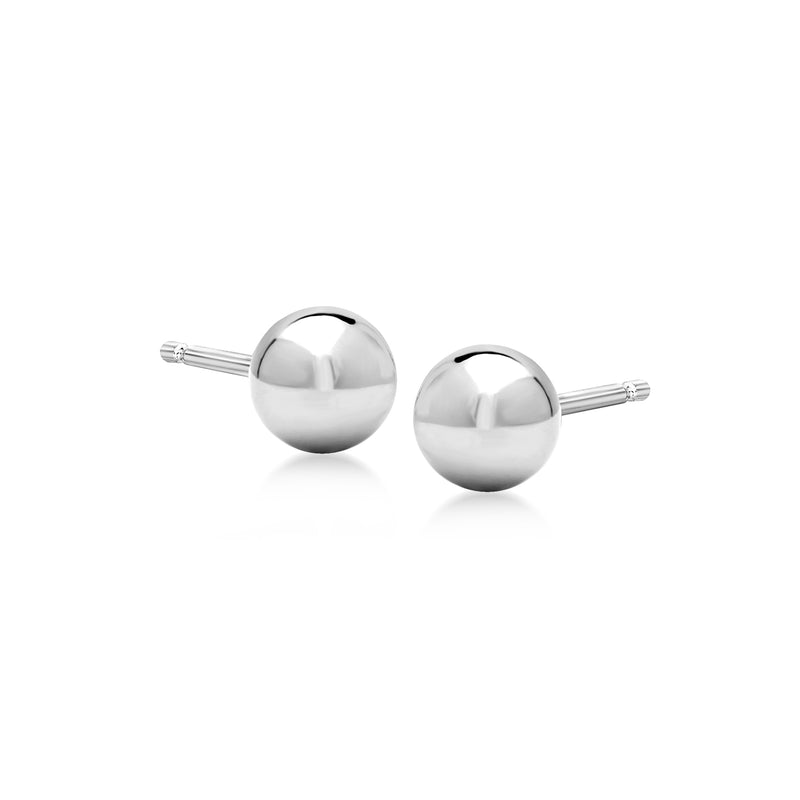 Platinum ball stud earrings with round polished spheres on post backs