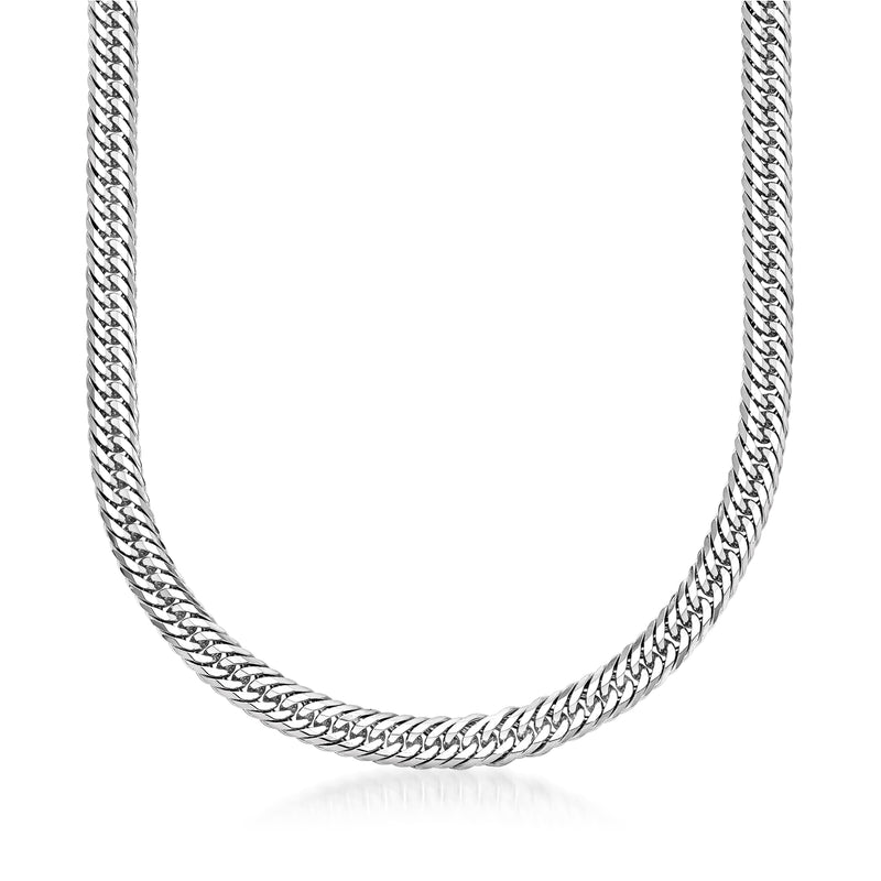 Solid platinum curb-link necklace with polished braided chain links
