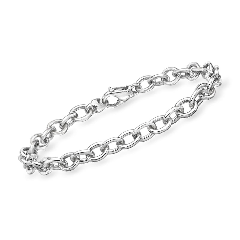 Platinum-tone cable-link bracelet with interlocking oval chain links and clasp