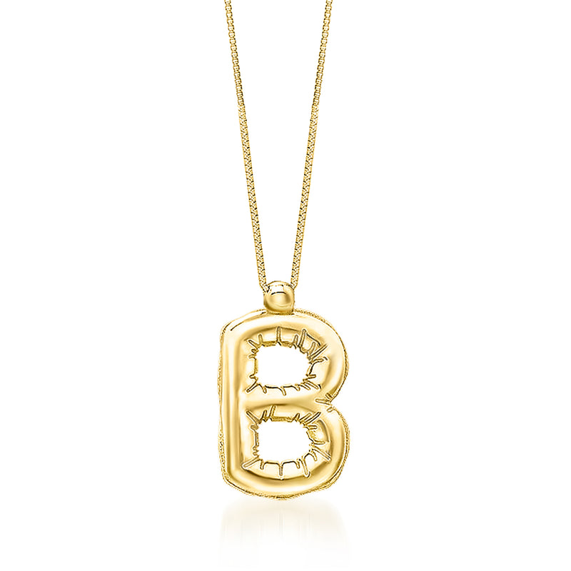 14kt yellow gold bubble initial necklace with rounded letter pendant on chain