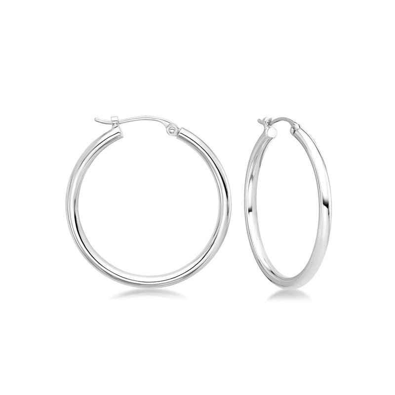 Platinum hoop earrings, round hinged hoops with small clasp details