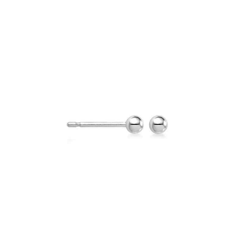 Platinum ball stud earrings, one front view with round backing
