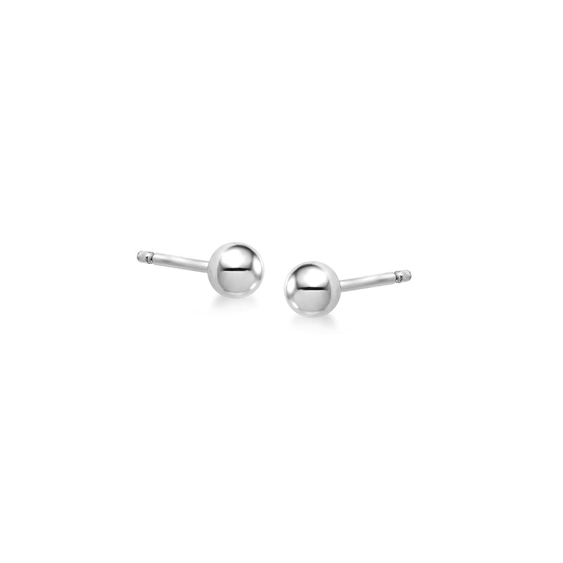 Platinum ball stud earrings, 4mm round posts with polished silver shine