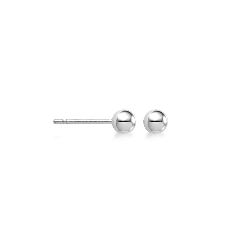 Platinum 4mm ball stud earrings with slim post backs, polished round design