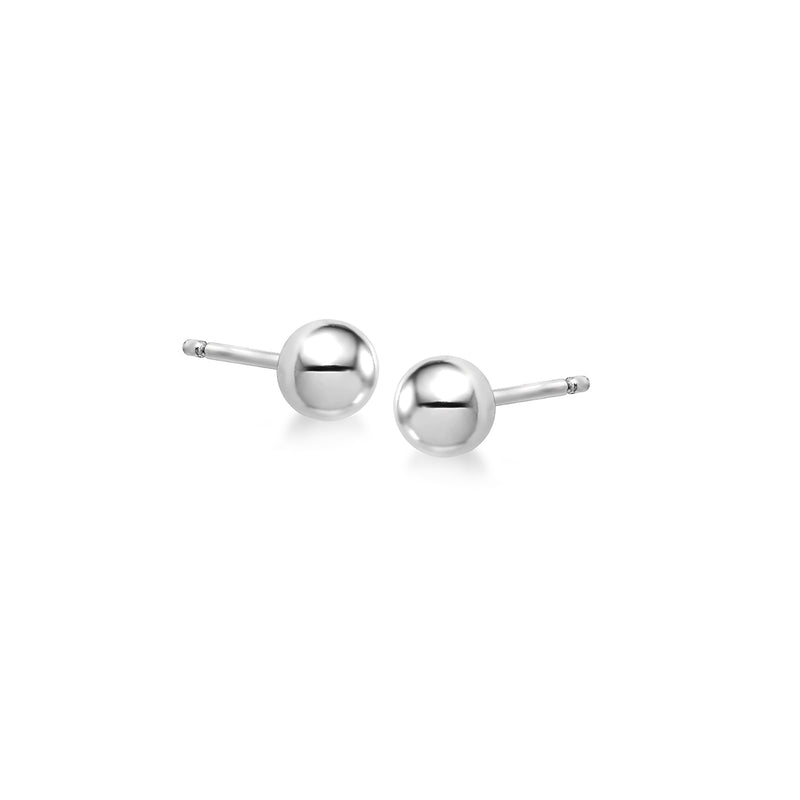 5mm platinum ball stud post earrings, round polished spheres on thin posts