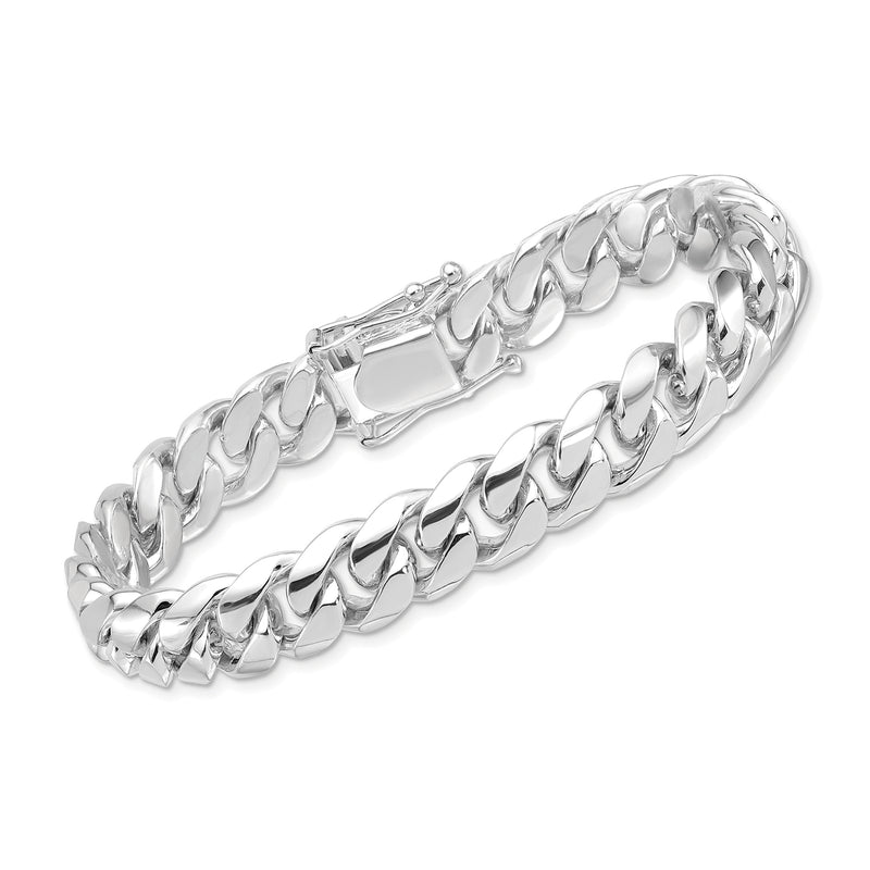Silver curb-link bracelet with rectangular clasp, polished chain links