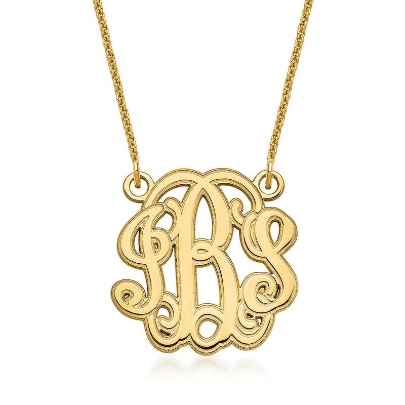 10kt yellow gold personalized monogram necklace with ornate circular pendant