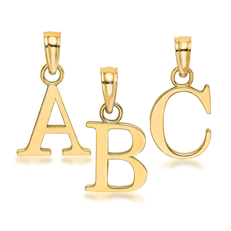 10kt yellow gold initial pendant set with A, B, and C letters
