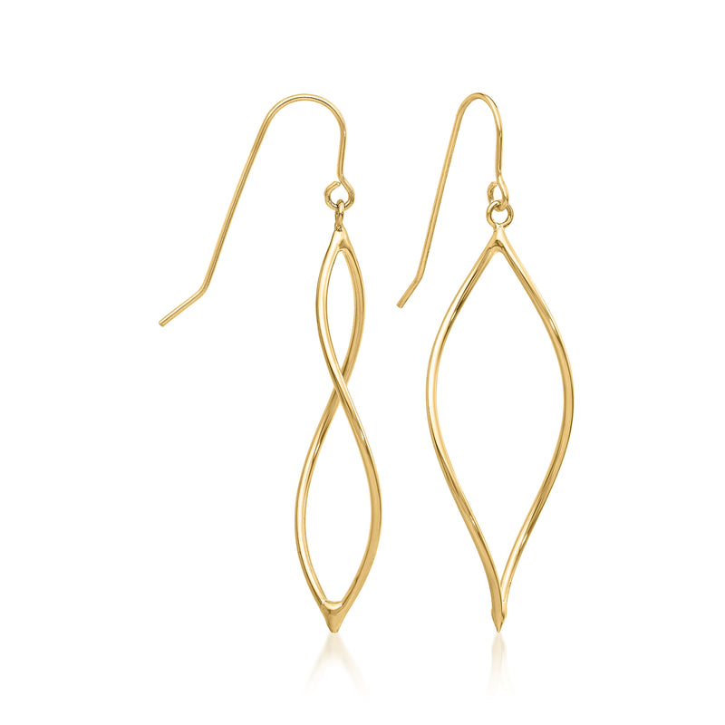 10kt yellow gold twisted teardrop drop earrings with earwire hooks