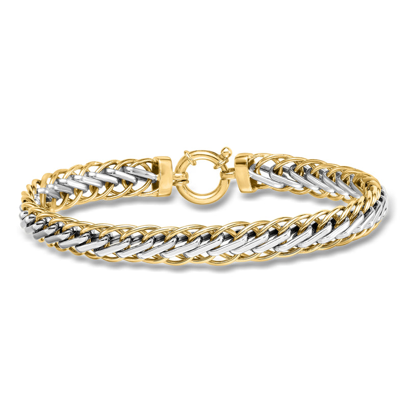 Two-tone 14kt gold and silver link bracelet with round clasp