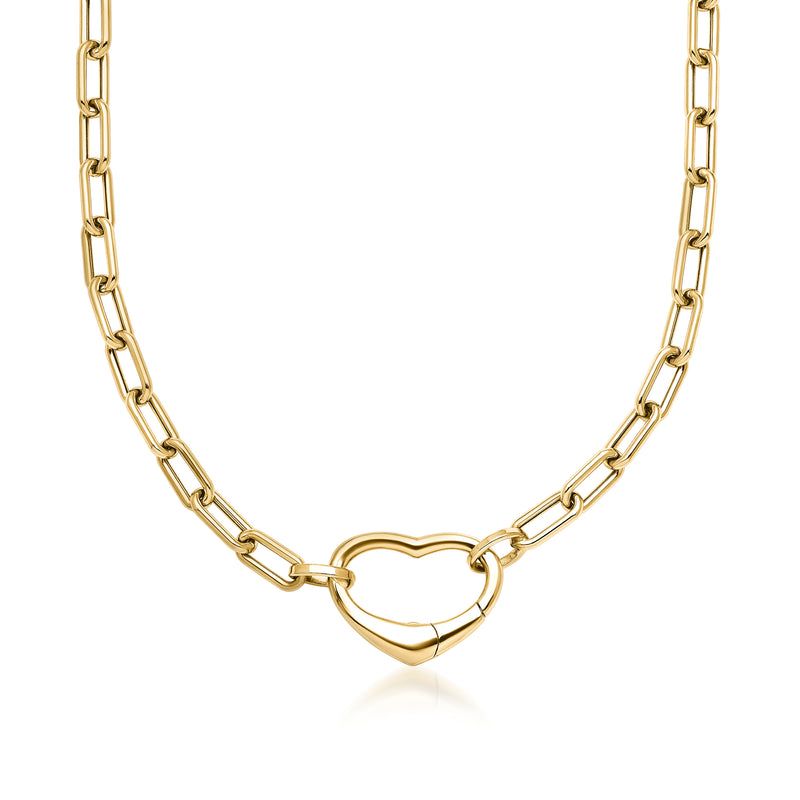 14kt yellow gold heart-clasp necklace with linked chain and heart clasp