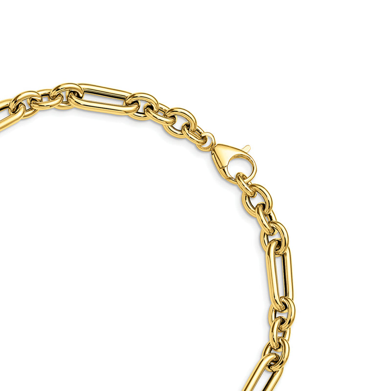 Yellow gold link chain lariat necklace detail with oval jump rings