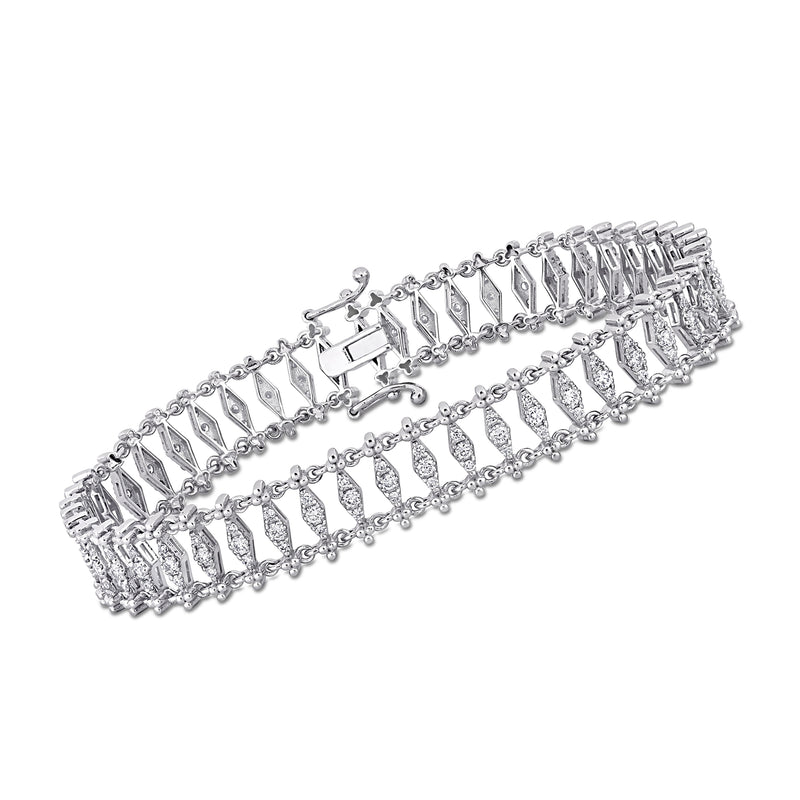 14k white gold open-space diamond bracelet with rectangular linked settings