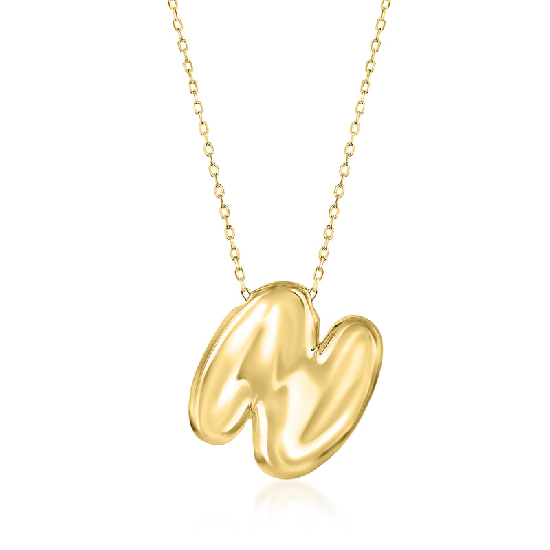Gold bubble initial pendant necklace with an A charm on a chain