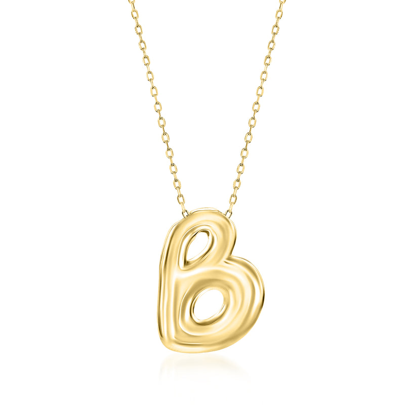Gold bubble initial pendant necklace with a B charm on a chain