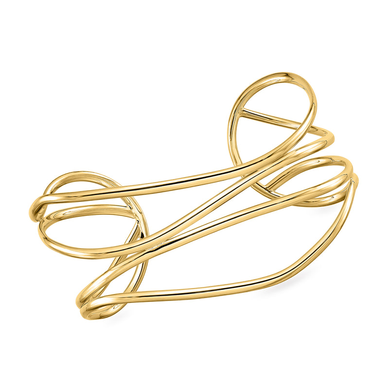 18kt yellow gold open-space cuff bracelet with interwoven bar design
