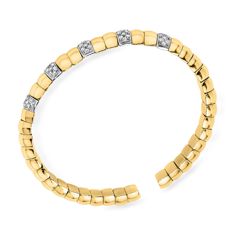 Italian .85 ct. t.w. Diamond Station Cuff Bracelet in 14kt Two-Tone Gold. 7"