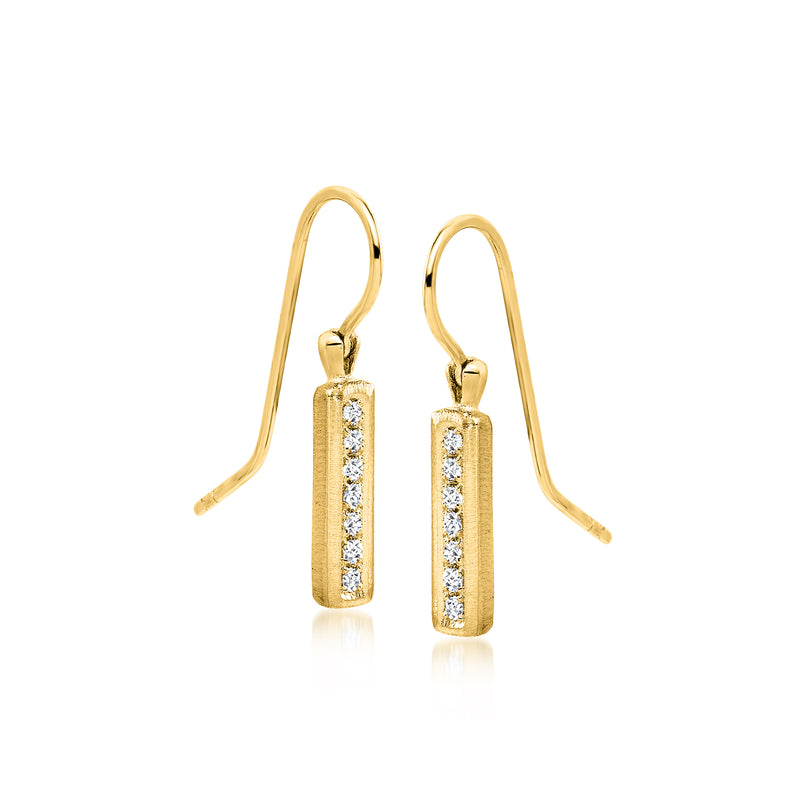 14kt yellow gold diamond bar drop earrings with earwire hooks