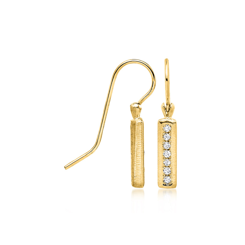 14kt yellow gold diamond bar drop earrings with earwire hooks