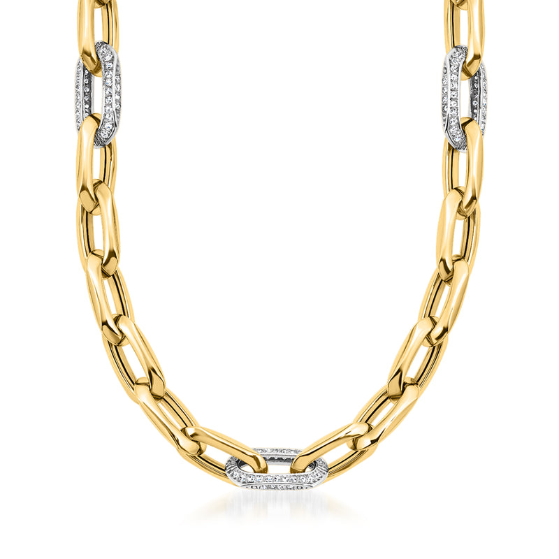 Two-tone gold diamond link station necklace with oval diamond stations