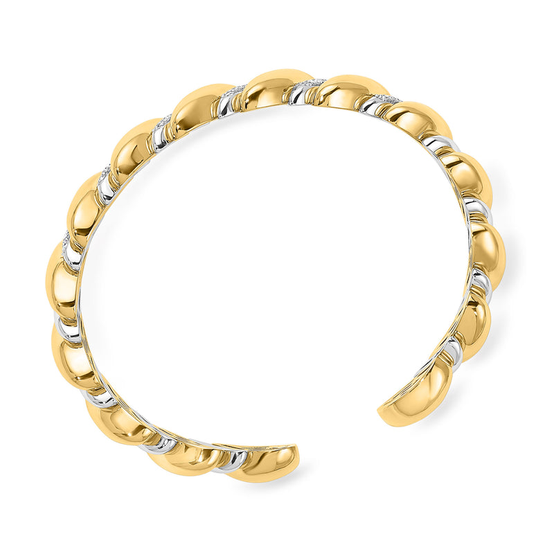 Italian .40 ct. t.w. Diamond Alternating Oval Cuff Bracelet in 18kt Two-Tone Gold. 7"