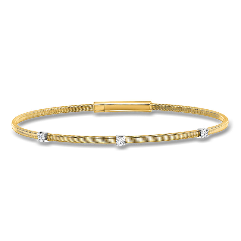 Italian .20 ct. t.w. Diamond Ridged Flex Bracelet in 18kt Two-Tone Gold. 7"
