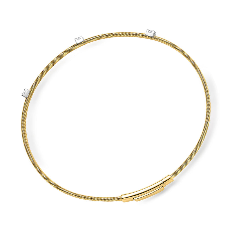 Italian .20 ct. t.w. Diamond Ridged Flex Bracelet in 18kt Two-Tone Gold. 7"