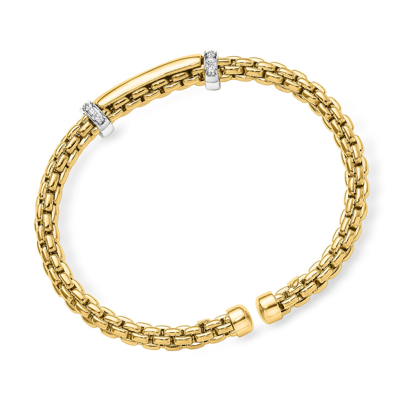 Italian .20 ct. t.w. Diamond Station Cuff Bracelet in 18kt Two-Tone Gold. 7"