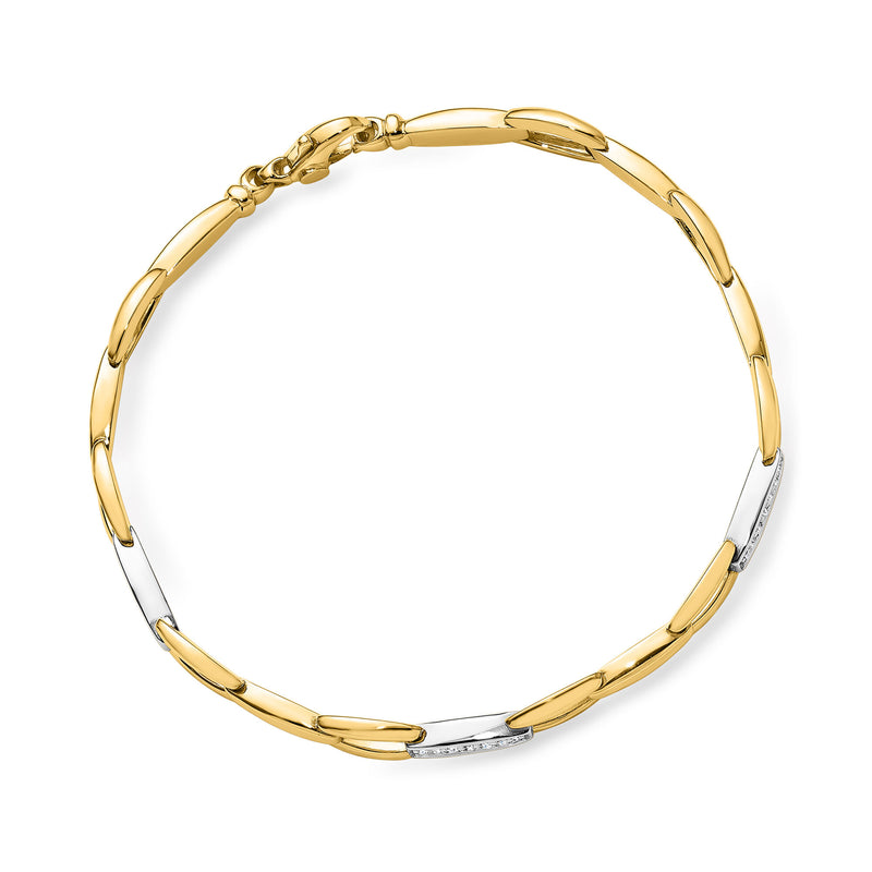 Italian .15 ct. t.w. Diamond Link Bracelet in 18kt Two-Tone Gold. 7.5"