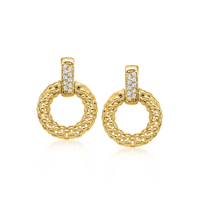 18kt yellow gold diamond circle drop post earrings